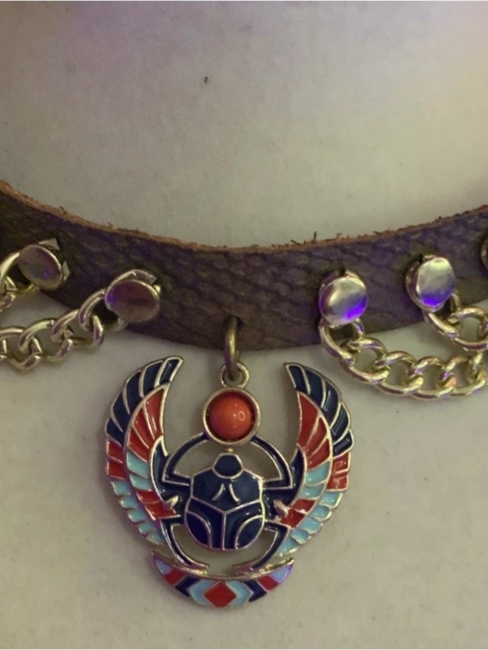Awesome Unique Multicolor Enamel Scarab Pendant Choker Necklace